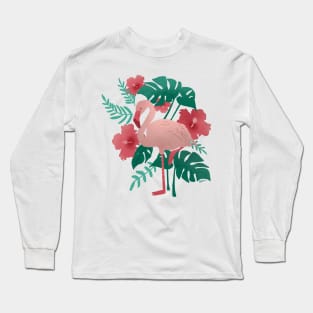 Flamingo: Pink and Green Long Sleeve T-Shirt